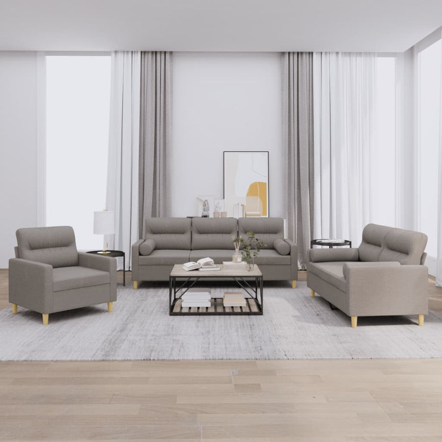 3-delige Loungeset met kussens stof taupe Taupe met kussens