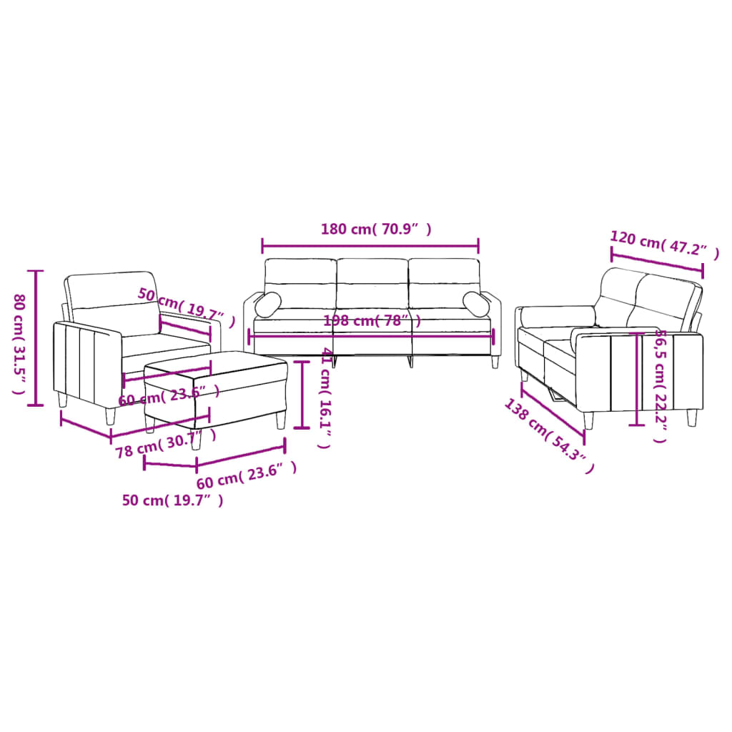 4-Delige Loungeset Met Kussens Stof Zwart met kussens en voetenbankje