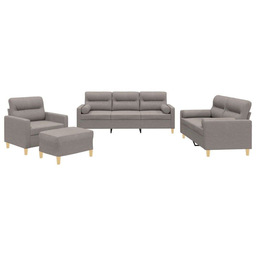 4-Delige Loungeset Met Kussens Stof Taupe met kussens en voetenbankje