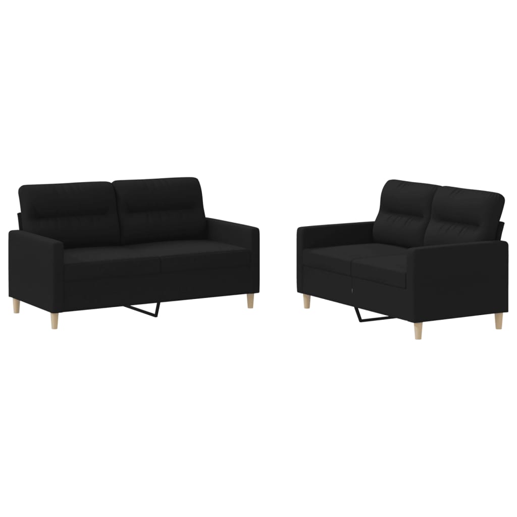 2-Delige Loungeset Stof Zwart met kussens