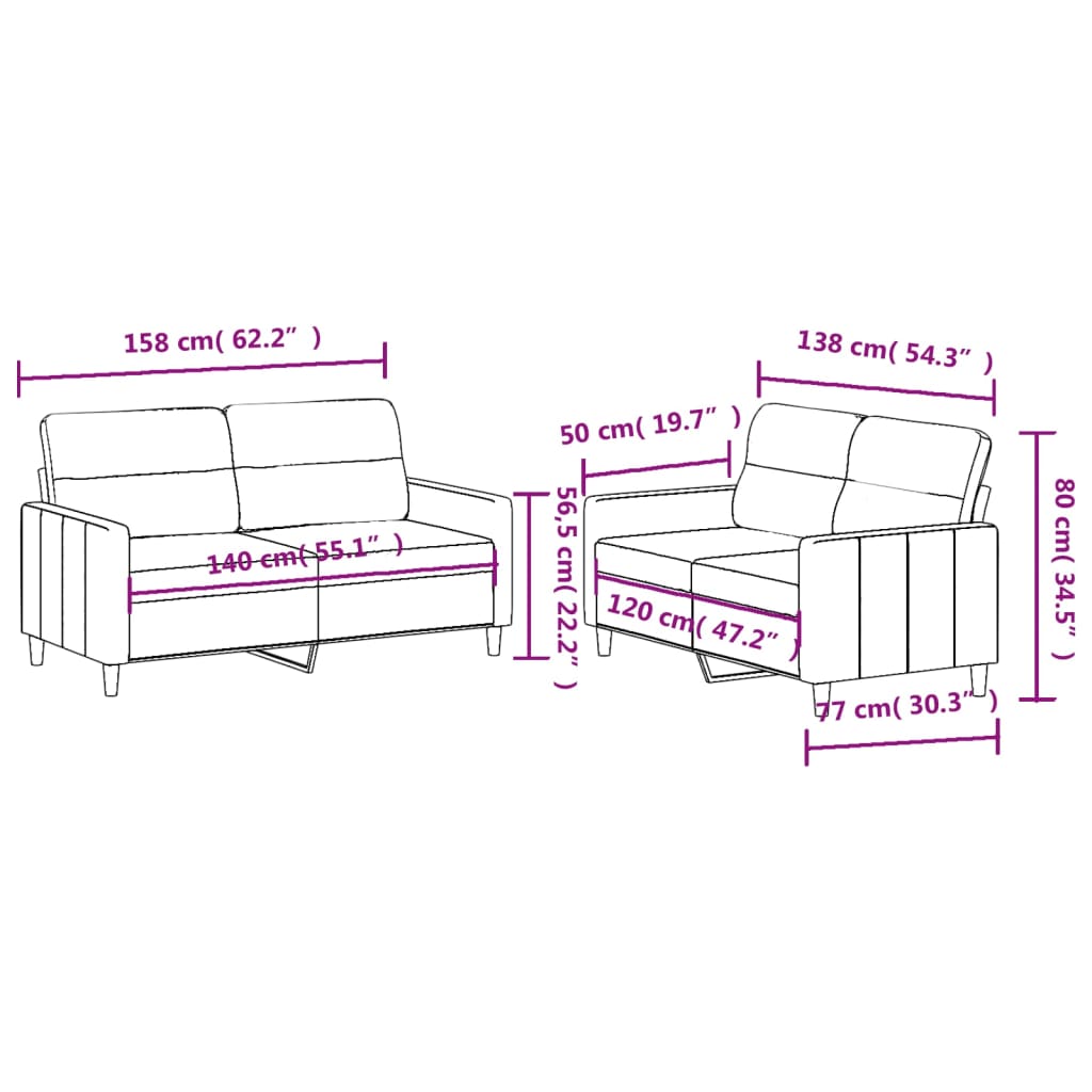 2-Delige Loungeset Stof Zwart met kussens