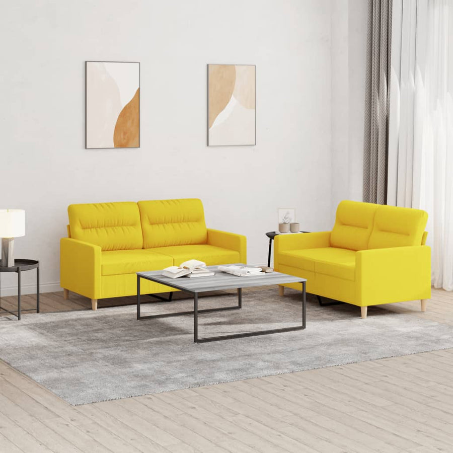 2-delige Loungeset met kussens stof lichtgeel Lichtgeel met kussens