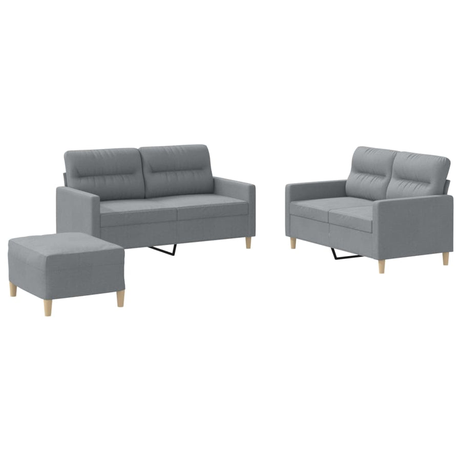 3-Delige Loungeset Met Kussens Stof Lichtgrijs met kussens en voetenbankje