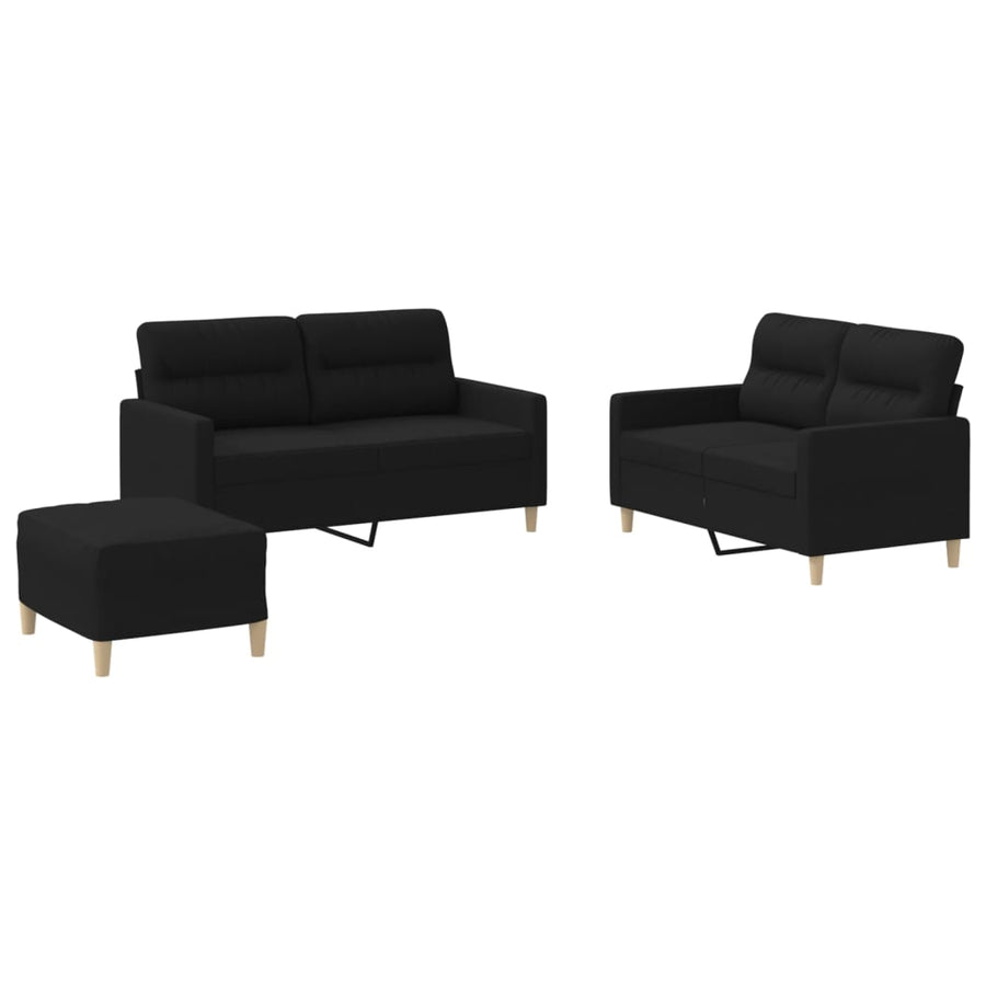 3-delige loungeset met kussens stof zwart Zwart