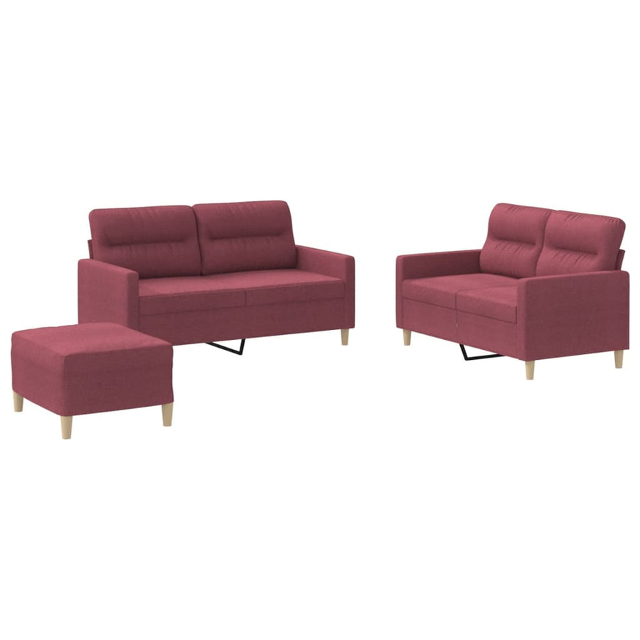 3-Delige Loungeset Met Kussens Stof Wijnrood