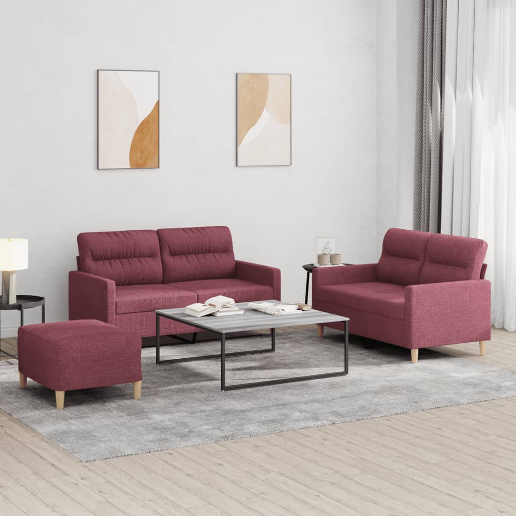 3-Delige Loungeset Met Kussens Stof Wijnrood