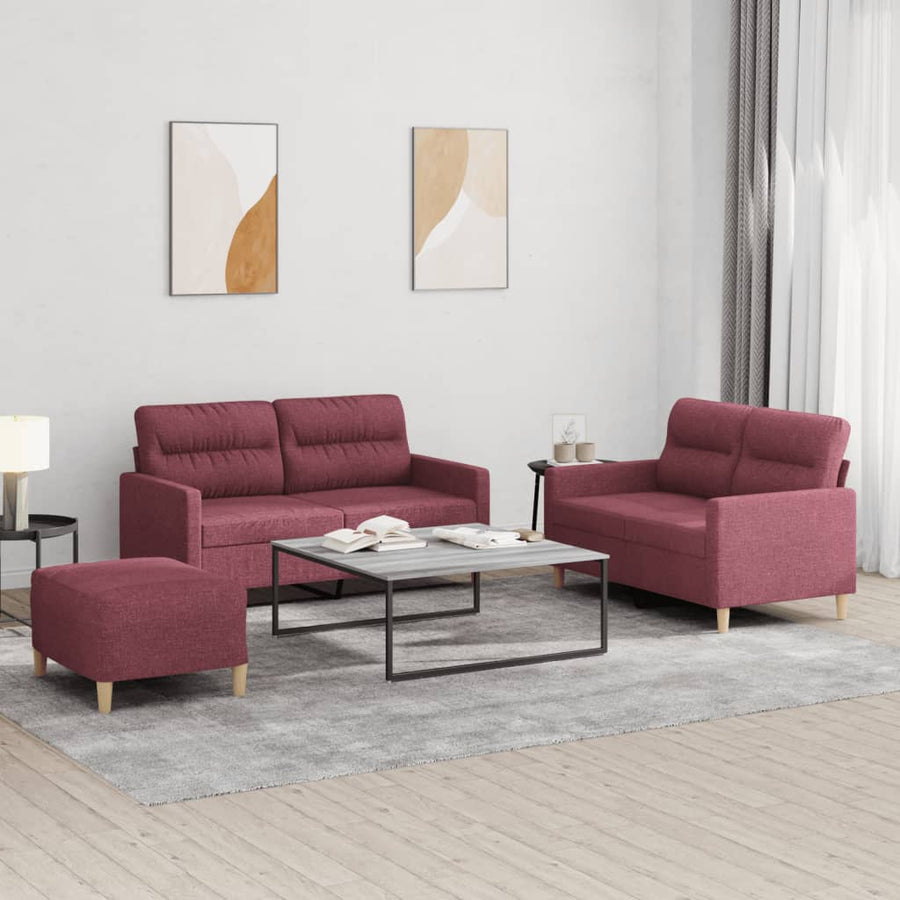 3-Delige Loungeset Met Kussens Stof Wijnrood