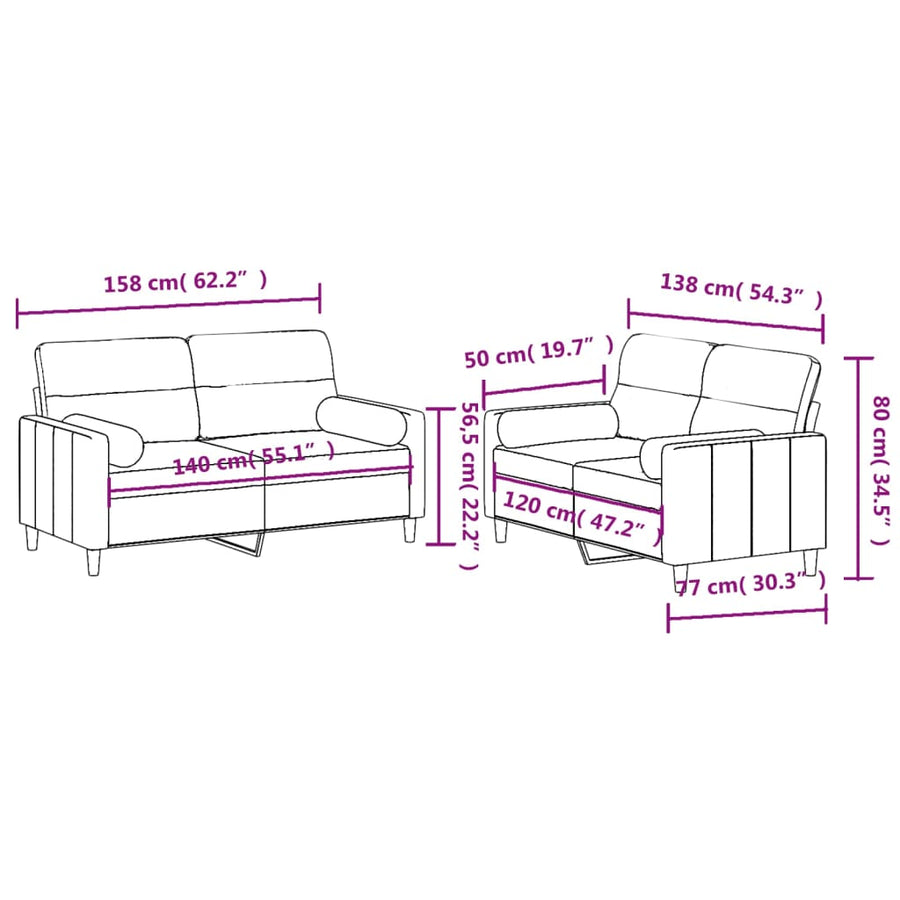 2-Delige Loungeset Stof Lichtgrijs met kussens