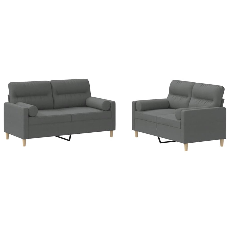 2-delige Loungeset met kussens stof donkergrijs Donkergrijs met kussens