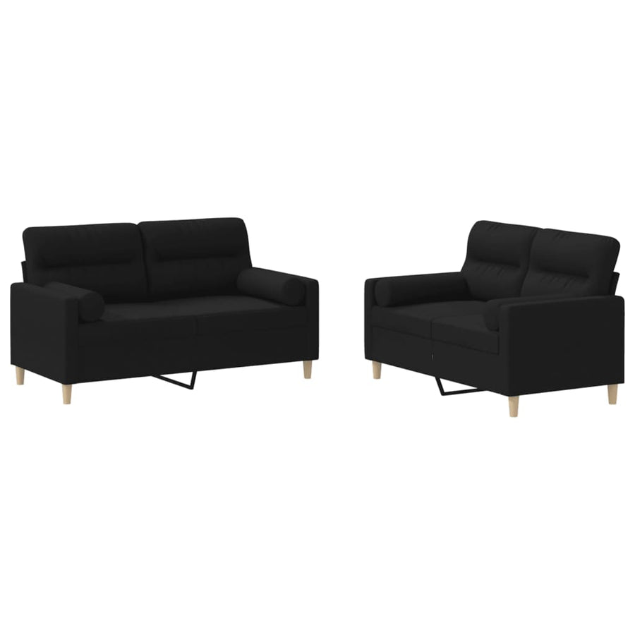2-delige Loungeset met kussens stof zwart Zwart met kussens