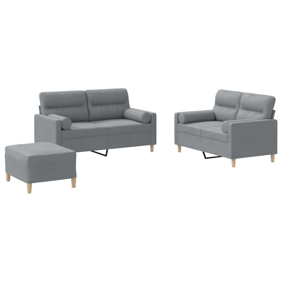 3-Delige Loungeset Met Kussens Stof Lichtgrijs met kussens en voetenbankje