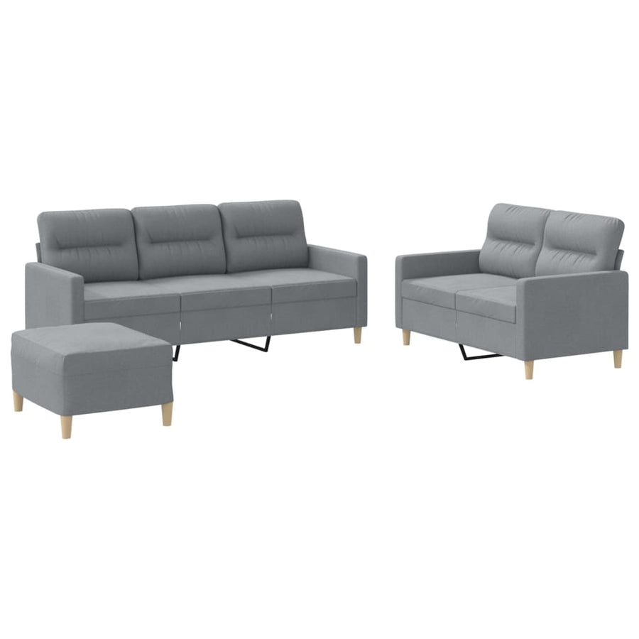 3-Delige Loungeset Met Kussens Stof Lichtgrijs met kussens en voetenbankje