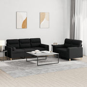 Loungeset 2-delig stof zwart met kussens