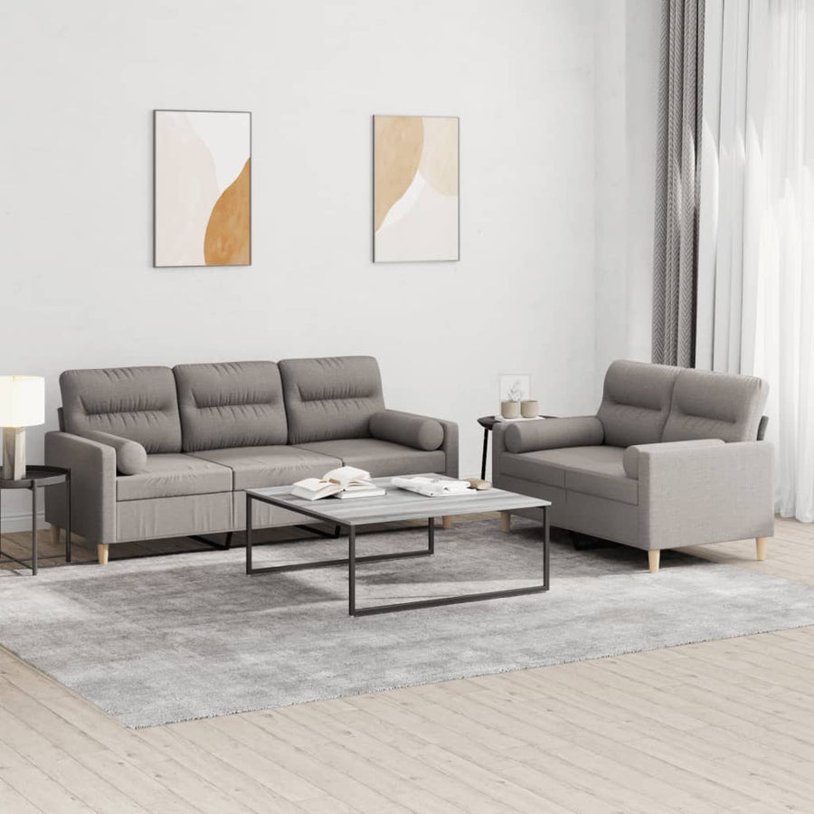 2-delige Loungeset met kussens stof taupe Taupe met kussens