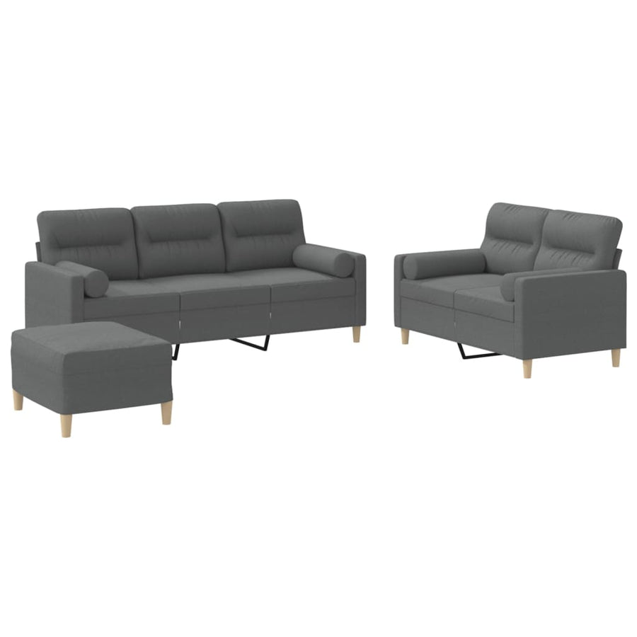 3-Delige Loungeset Met Kussens Stof Donkergrijs met kussens en voetenbankje