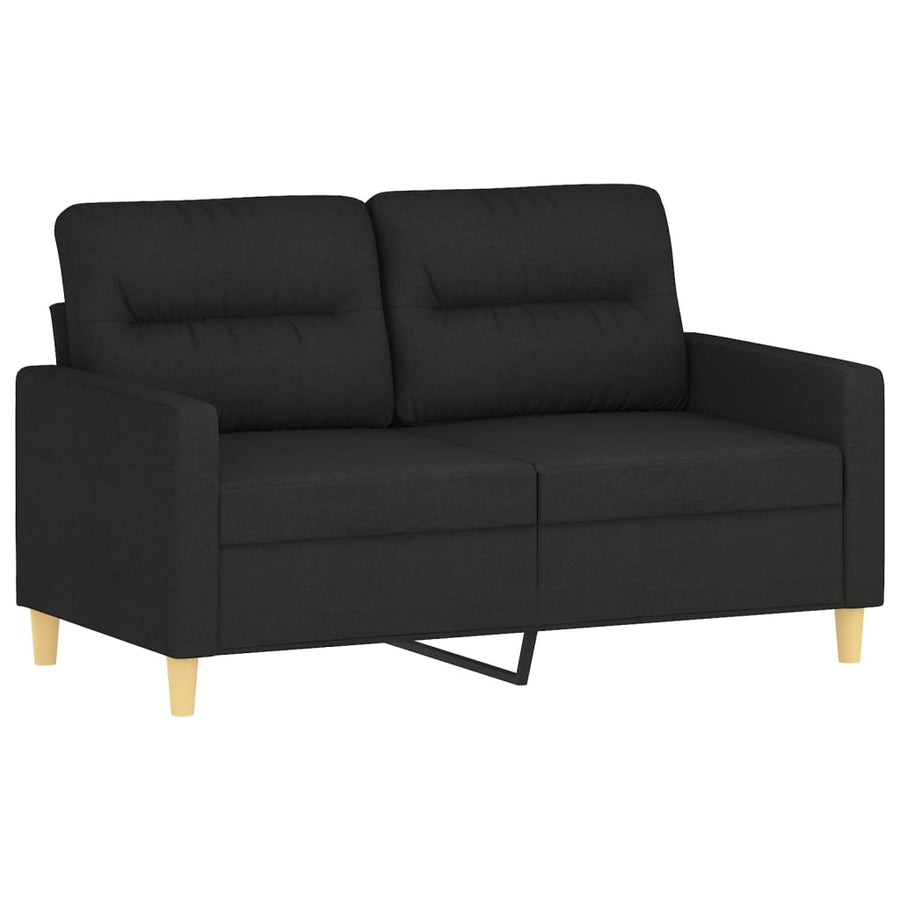 3-delige Loungeset met kussens stof zwart Zwart met kussens en voetenbankje