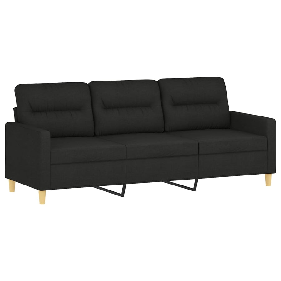 3-delige Loungeset met kussens stof zwart Zwart met kussens en voetenbankje
