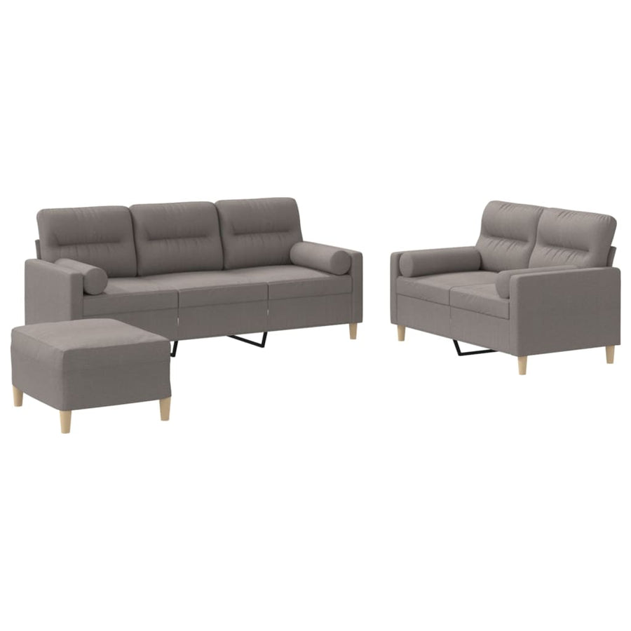 3-Delige Loungeset Met Kussens Stof Taupe met kussens en voetenbankje