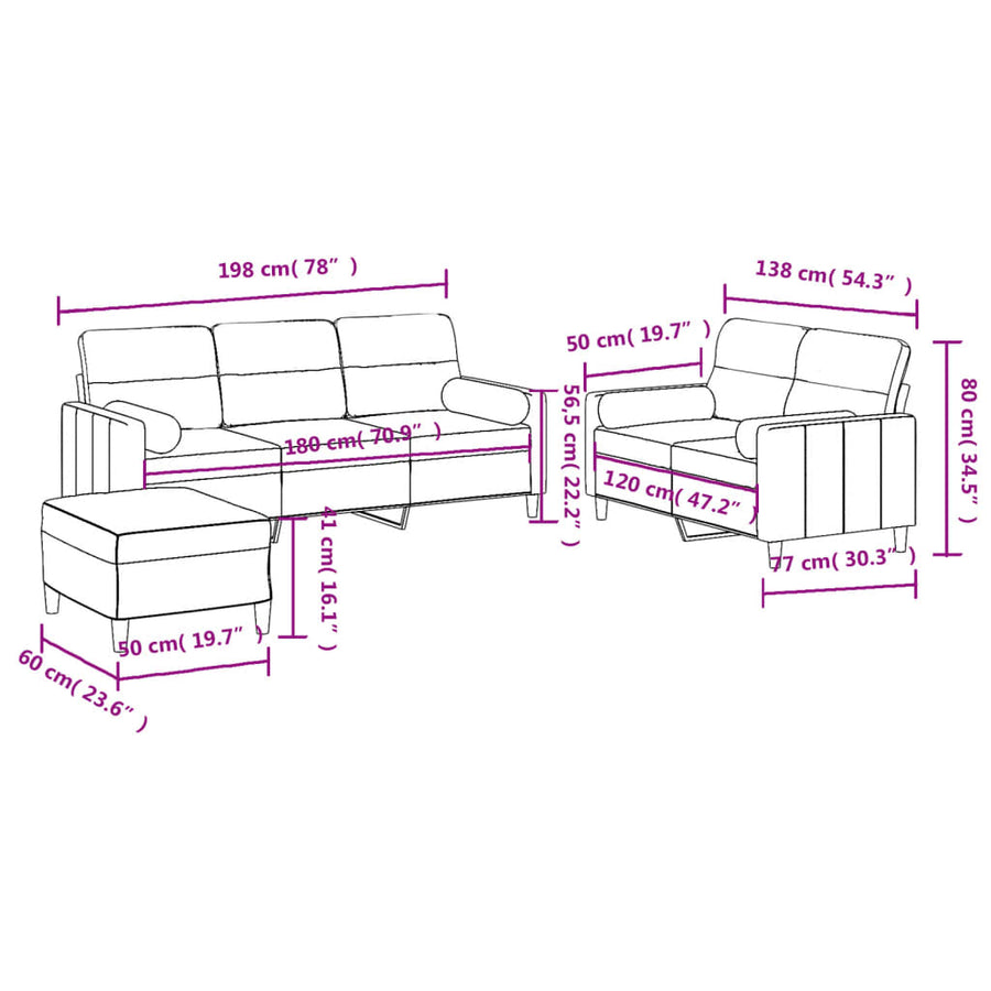 3-Delige Loungeset Met Kussens Stof Taupe met kussens en voetenbankje