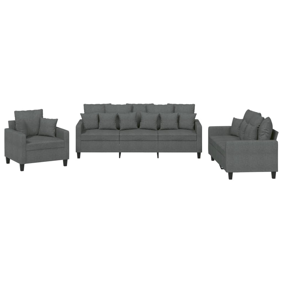 3-Delige Loungeset Stof Donkergrijs met kussens