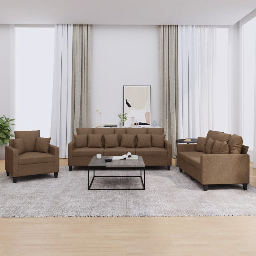 3-Delige Loungeset Stof Bruin met kussens