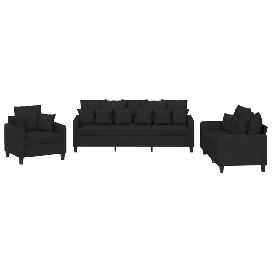 3-Delige Loungeset Stof Zwart met kussens