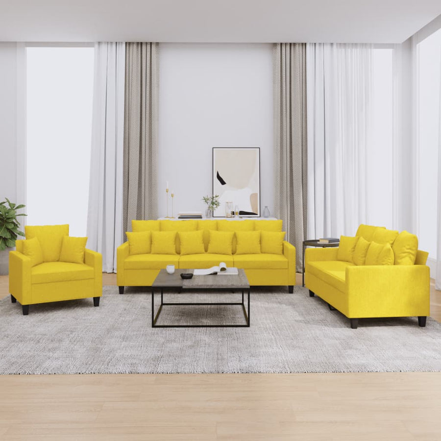 3-Delige Loungeset Stof Lichtgeel