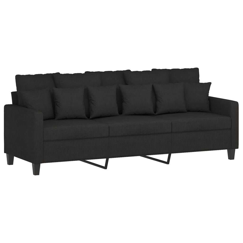 4-Delige Loungeset Met Kussens Stof Zwart met kussens en voetenbankje