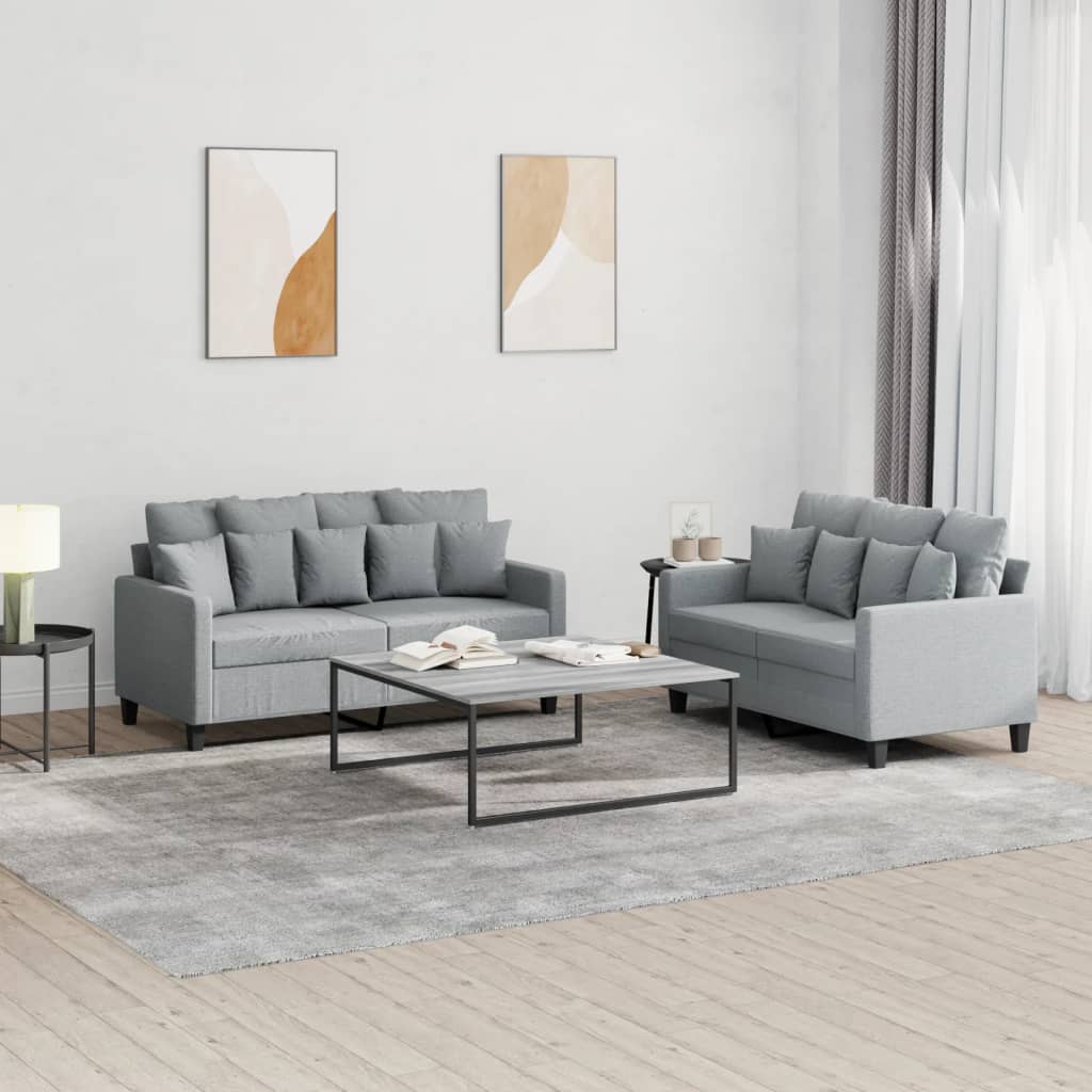 2-delige Loungeset met kussens stof lichtgrijs