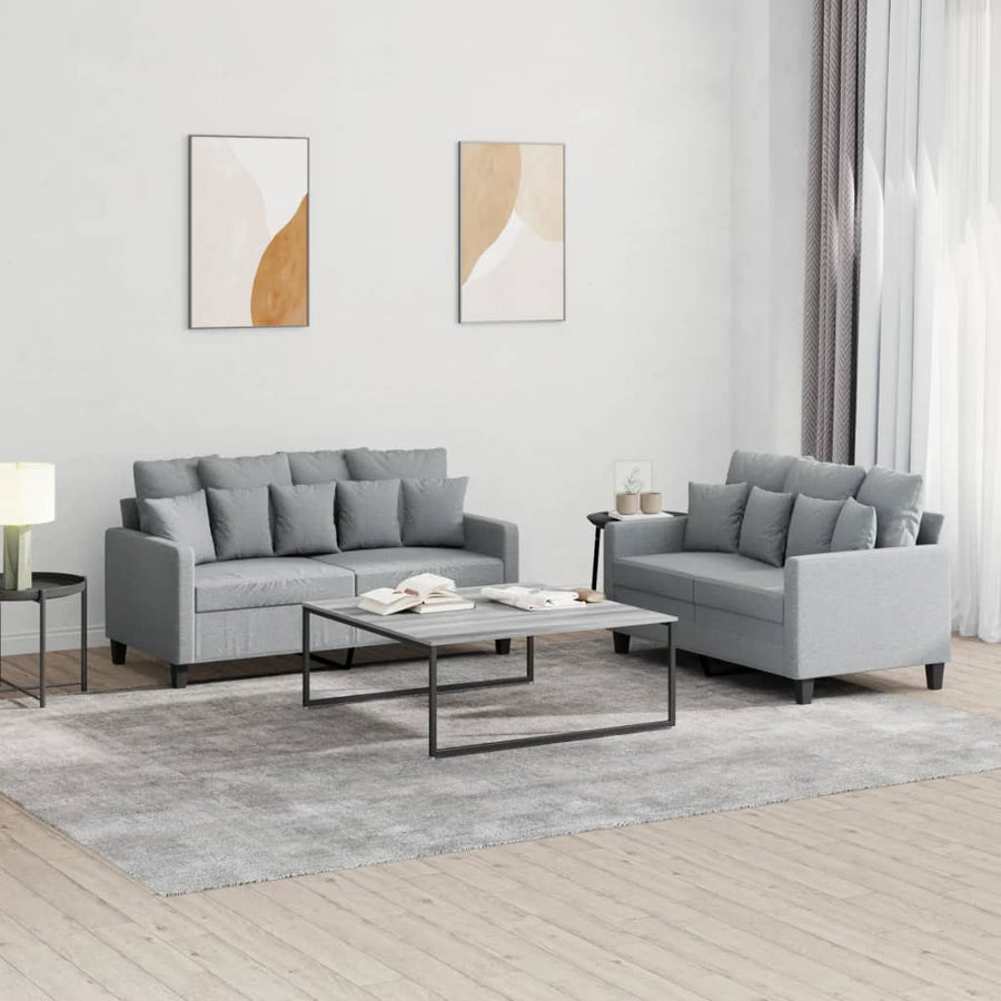 2-delige Loungeset met kussens stof lichtgrijs