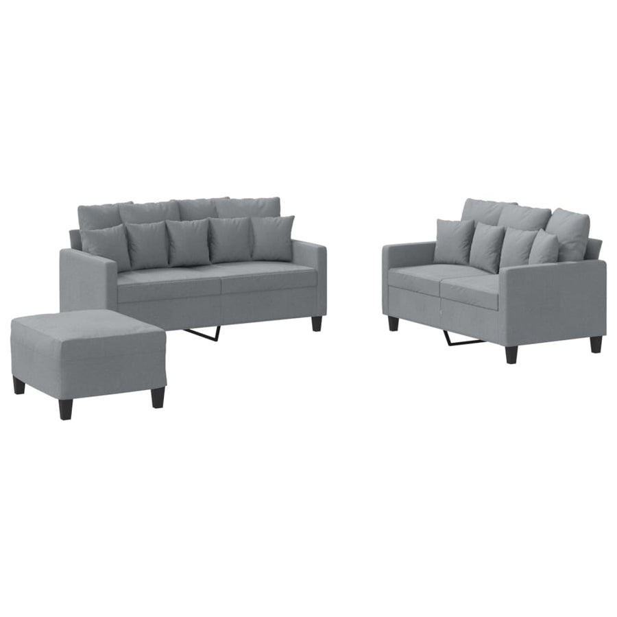 3-delige Loungeset met kussens stof lichtgrijs