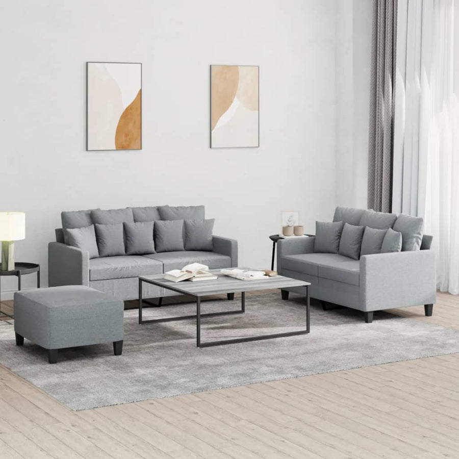 3-delige Loungeset met kussens stof lichtgrijs
