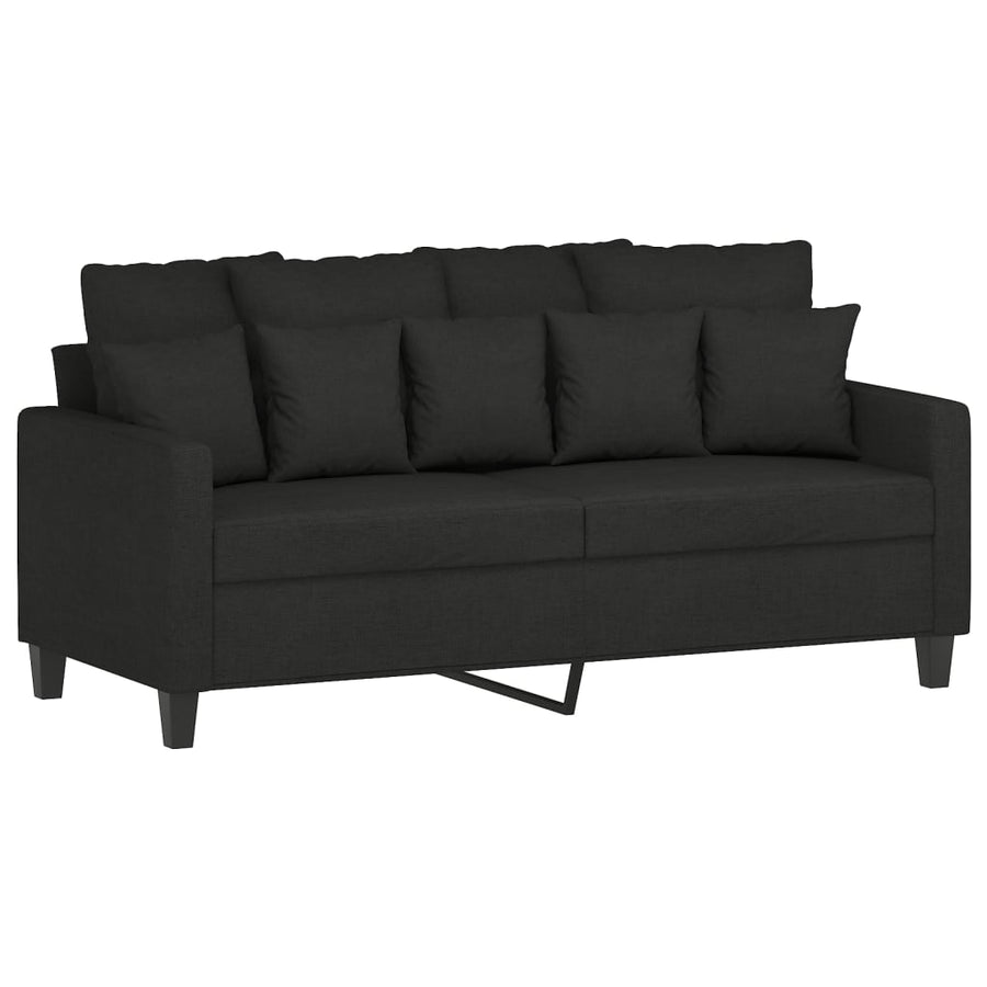 3-Delige Loungeset Met Kussens Stof Zwart met kussens en voetenbankje