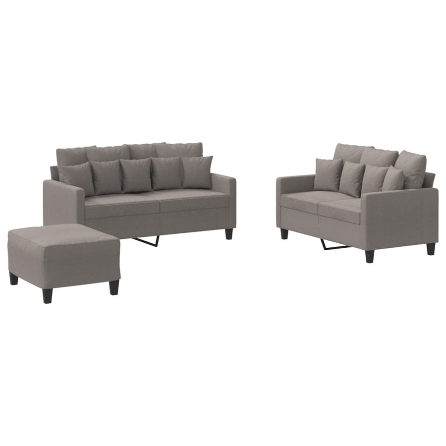 3-Delige Loungeset Met Kussens Stof Taupe met kussens en voetenbankje
