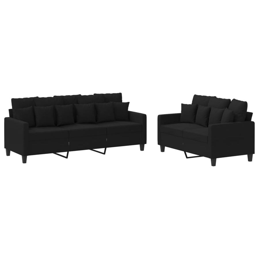 2-Delige Loungeset Stof Zwart met kussens