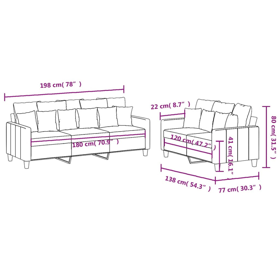 2-Delige Loungeset Stof Zwart met kussens
