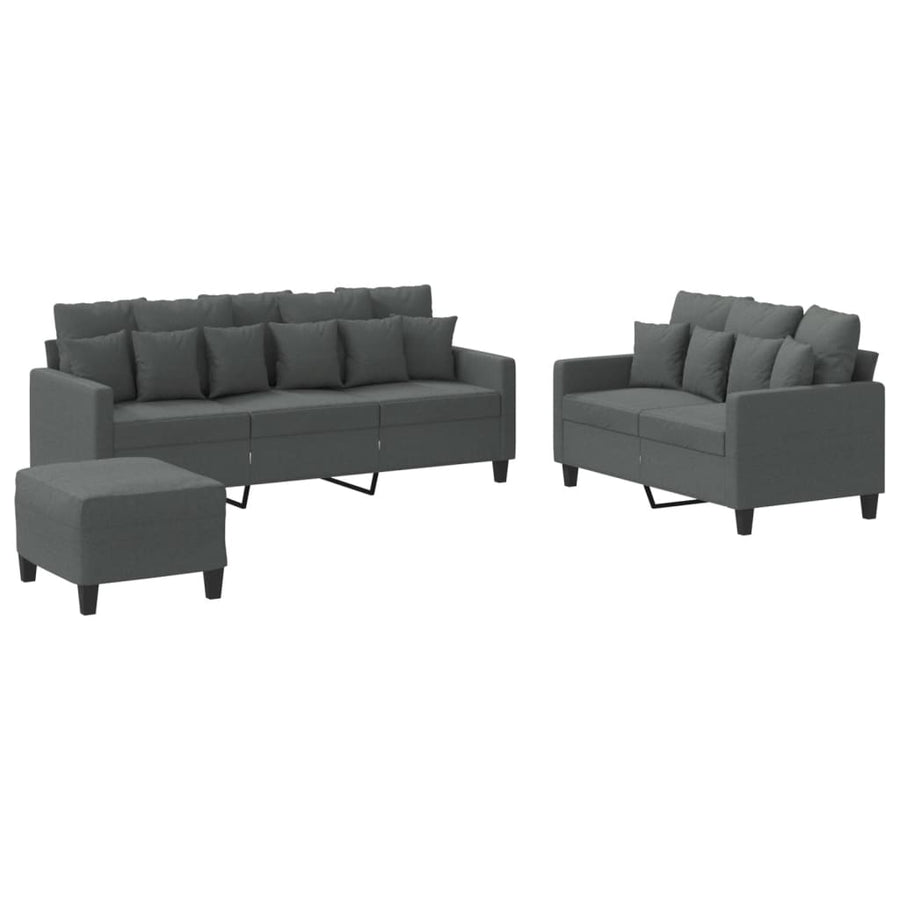 3-Delige Loungeset Met Kussens Stof Donkergrijs met kussens en voetenbankje