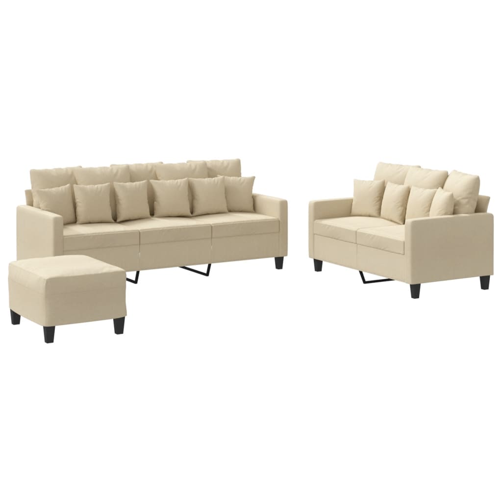 3-Delige Loungeset Met Kussens Stof Kleurig Crème met kussens en voetenbankje