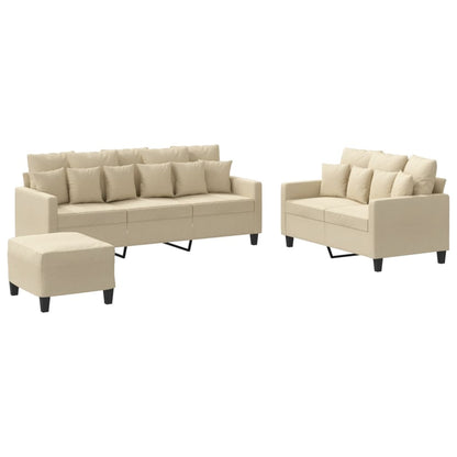 3-Delige Loungeset Met Kussens Stof Kleurig Crème met kussens en voetenbankje