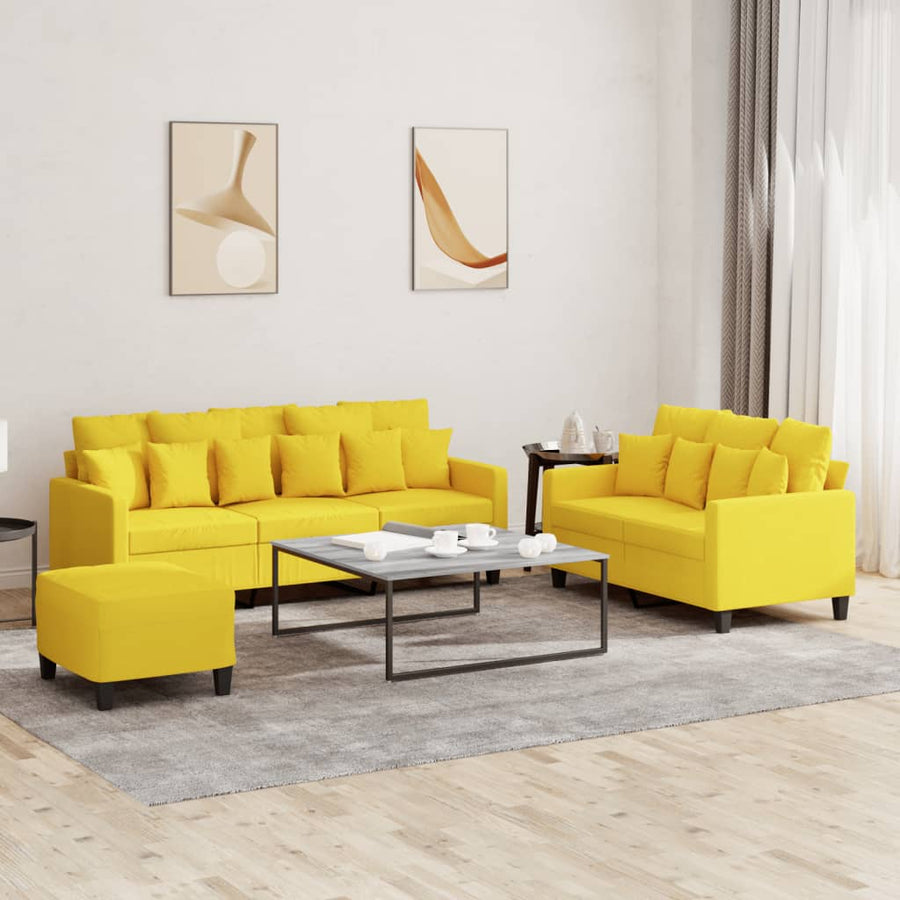 3-Delige Loungeset Met Kussens Stof Lichtgeel