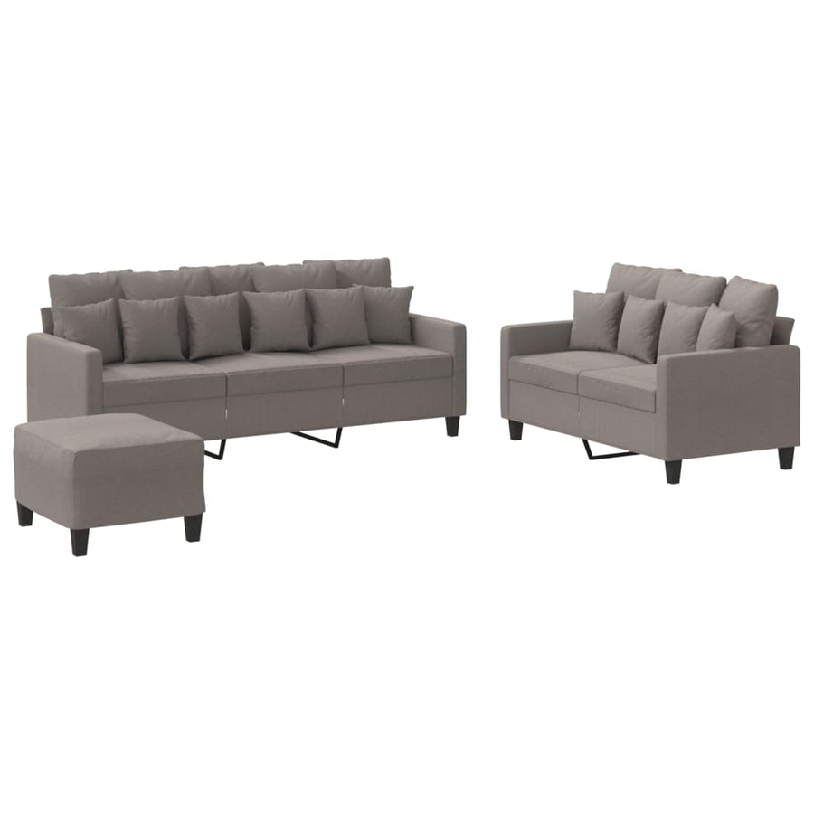 3-Delige Loungeset Met Kussens Stof Taupe met kussens en voetenbankje
