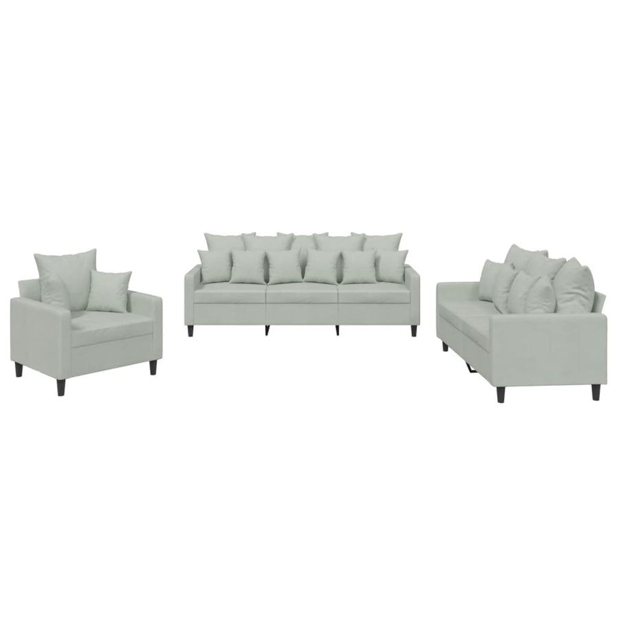 3-Delige Loungeset Fluweel Lichtgrijs met kussens