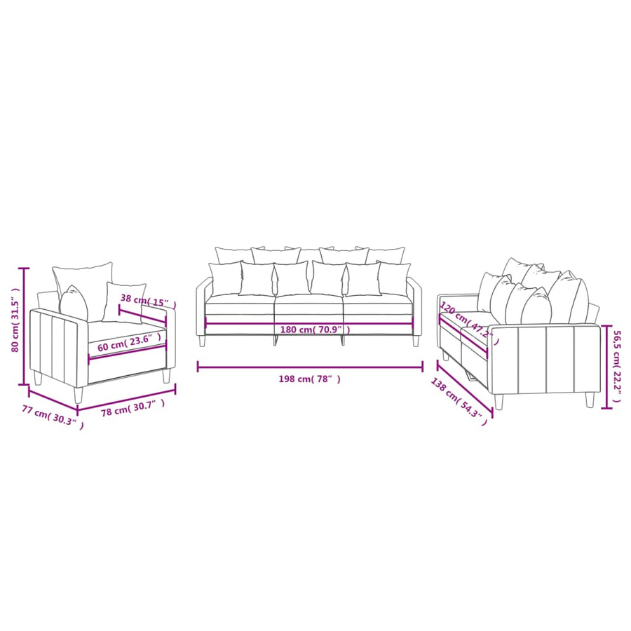3-Delige Loungeset Fluweel Lichtgrijs met kussens