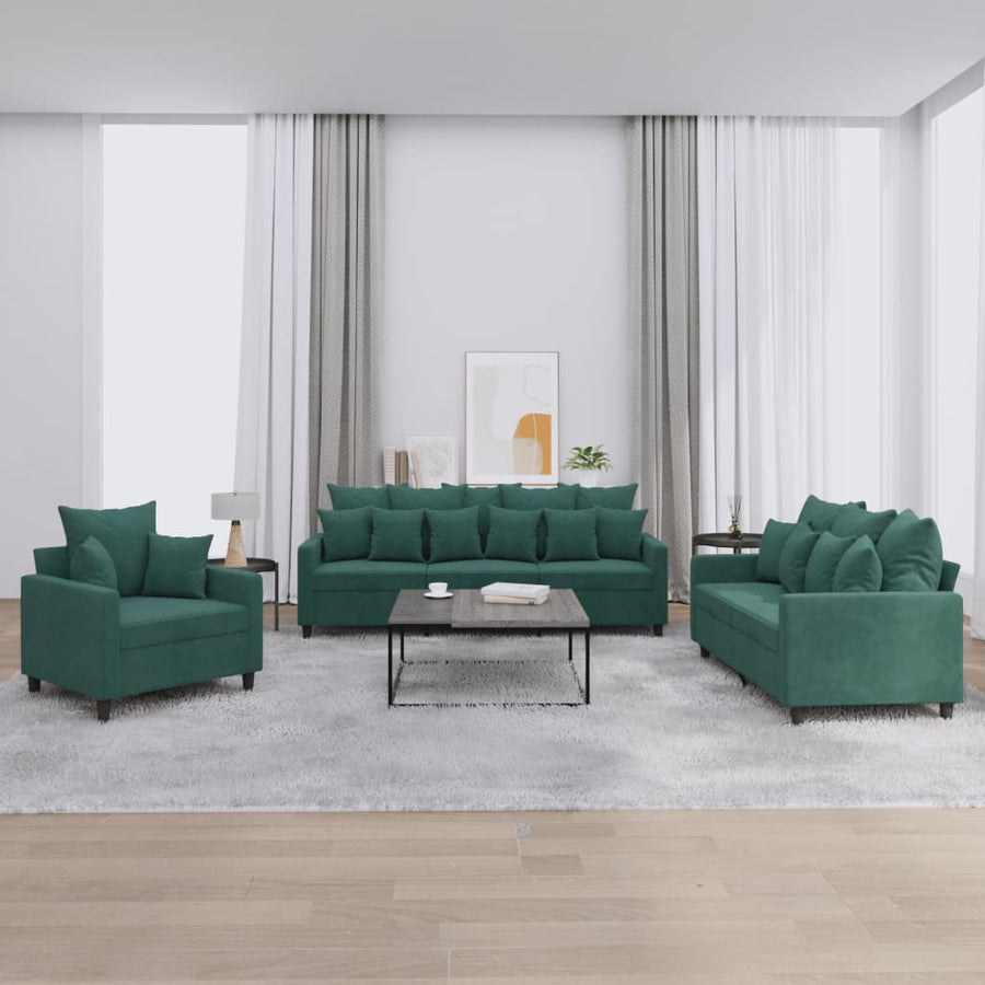 3-Delige Loungeset Fluweel Donkergroen met kussens