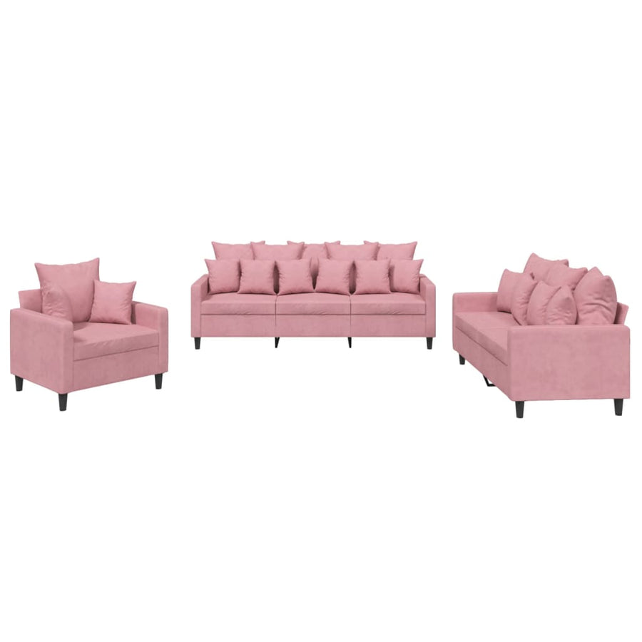 3-Delige Loungeset Fluweel Roze met kussens
