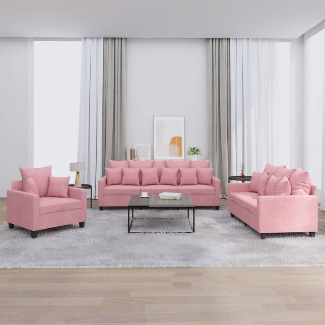 3-Delige Loungeset Fluweel Roze met kussens