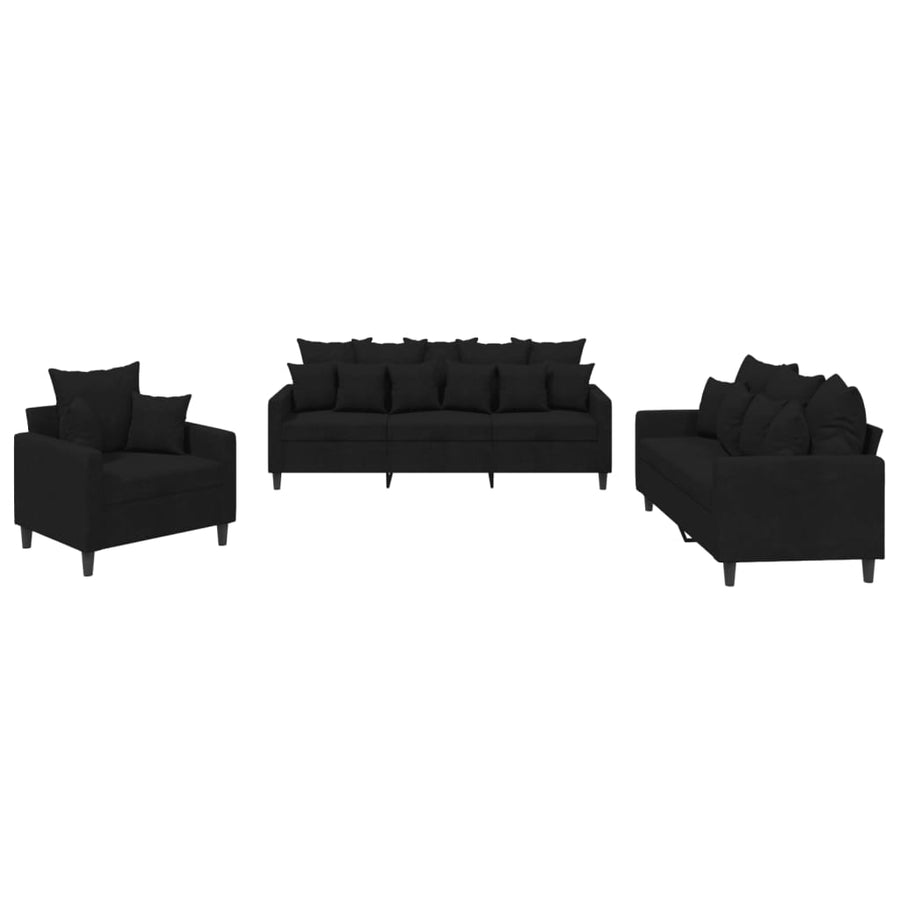 3-Delige Loungeset Fluweel Zwart met kussens