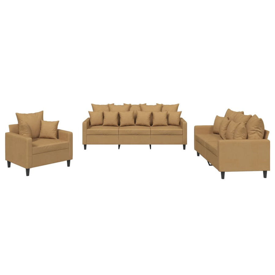 3-Delige Loungeset Fluweel Bruin met kussens