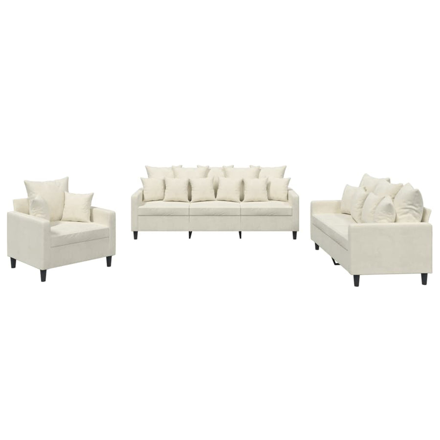 3-Delige Loungeset Fluweel Kleurig Crème met kussens