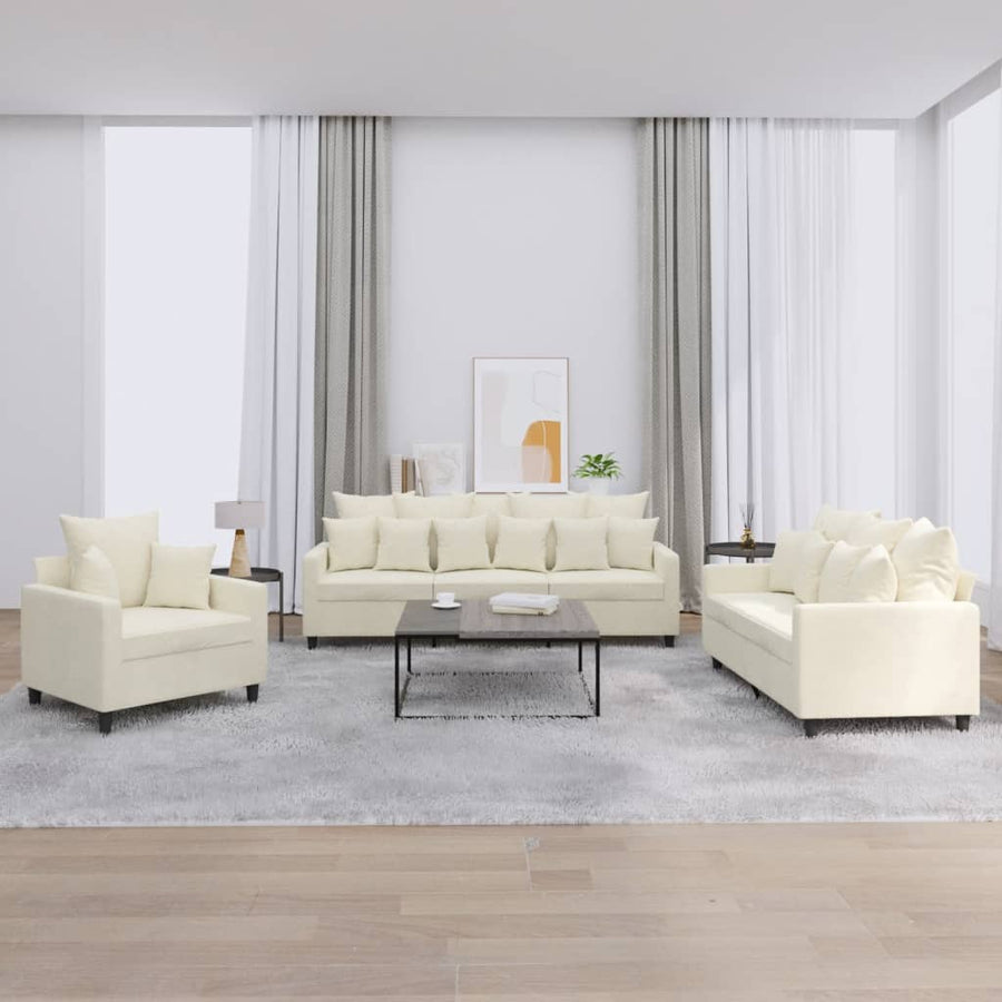 3-Delige Loungeset Fluweel Kleurig Crème met kussens